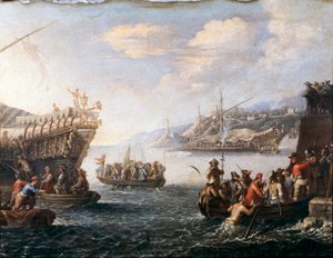 Soldados embarcando para combater os turcos no porto de Genoz (Pintura