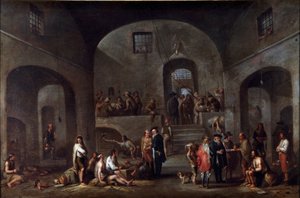 As sete obras do cabo misericorde: "a visita dos prisioneiros" Pintura de Cornelis De Wael (1592-1667) (ec.flam) Genes, coleção Banco di Chiavari de Cornelis de Wael