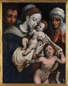 Sagrada Família com Elisabete e João Baptista (óleo sobre painel) de Cornelis van Cleve