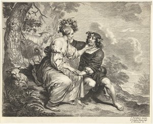 Pastor e pastora na paisagem de Cornelis van Dalen (II)