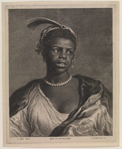 Retrato de uma mulher africana com colar de pérolas de Cornelis van Dalen