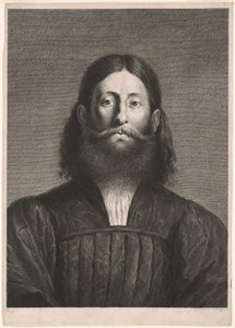 Retrato de um homem barbudo (o chamado retrato de Giorgione), de Cabinet Reynst; Variarum imaginum a celeberrimis artificibus pictarum Caelaturae (Cabinet Reynst: Gravuras de várias imagens pintadas por artistas famosos) de Cornelis van Dalen II