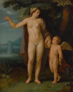 Holandês: Venus en Cupido Venus e Cupido numa paisagem