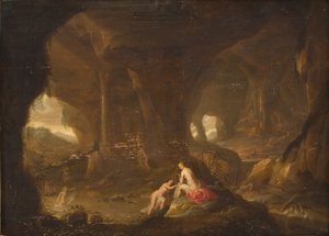 Banhando ninfas em uma paisagem de Cornelis van Poelenburch