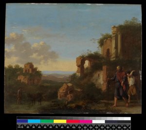 Paisagem, com Abraão e Isaac, antes de 1667 (óleo sobre cobre)