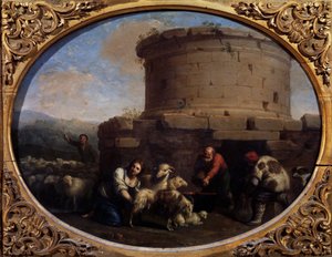 Pastores, rebanhos e agricultores em uma fonte em Roma (óleo sobre tela)