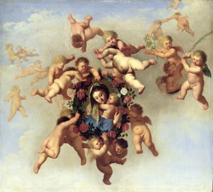 Anjos carregando um retrato da Madonna para o céu