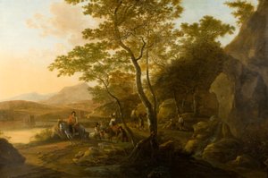 Paisagem com Figuras, c.1655-1710 (óleo sobre tela) de Cornelis van Swanenburgh