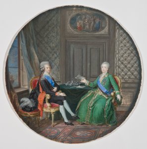 Rei Gustavus III e Catarina II da Rússia em Fredrikshamn 1783 (aquarela em pergaminho) de Cornelius Hoyer
