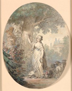 Pastora esculpindo um sinal em uma árvore de Cornelius Høyer