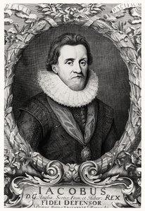 Retrato de James I, rei da Grã-Bretanha, gravado por R.White, 1669 de Cornelius I after Johnson