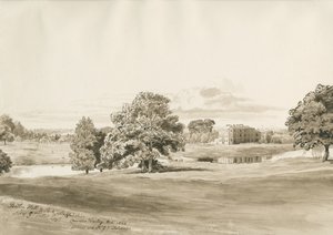 Betley Hall: desenho em sépia, outubro de 1820 de Cornelius Varley