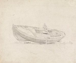 Estudo do barco atracado com figura sentada de Cornelius Varley