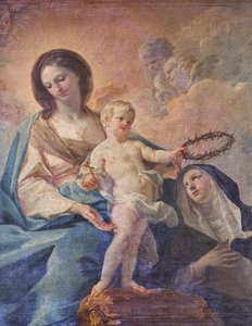 Igreja do SS Salvatore, interior, Altar do Rosário, Nossa Senhora do Rosário, tela de Corrado Giaquinto (1703-1766), pormenor, Poggiardo, Lecce, Puglia (foto) de Corrado Giaquinto