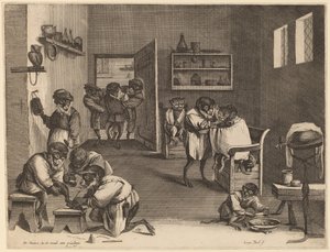 A barbearia dos macacos de Coryn Boel after David Teniers the Younger