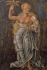 Decano, detalhe Virgem do Signo, cena do Mês de Agosto, atribuída a Cosimo Tura de Cosimo (attr. to) Tura
