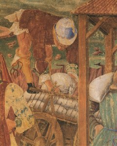 Mercador no trabalho, detalhe de Triumph of Ceres, cena do Mês de Agosto, atribuída a Cosimo Tura de Cosimo (attr. to) Tura