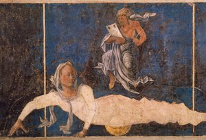 Virgem com reitor, cena do mês de agosto, ca 1470, atribuída a Cosimo Tura de Cosimo (attr. to) Tura