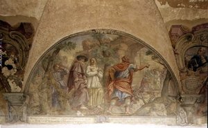São Domingos Conversão de um herege, lunette do ciclo afresco da Vida de São Domingos, no claustro de São Domingos, c.1698 (fresco) de Cosimo Ulivelli