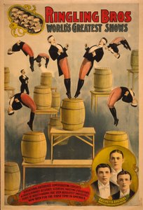 Ringling Bros, maiores shows do mundo, irmãos Raschetta, maravilhosos saltos mortais, c. 1900 de Courier Company Lith.