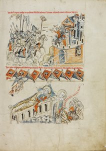 Os tártaros carregando a cabeça de Heinrich diante do castelo Liegnitz; Santa Edwiges vendo em sonho a alma de seu filho ser levada para o céu