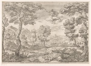 Adónis atacado por um javali selvagem
Paisagens depois de pinturas no Palazzo Theodoli em San Vito Romano (título da série) de Crescenzio Onofrij