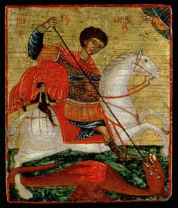 Ícone de São Jorge e o Dragão (folha de ouro e têmpera no painel)
