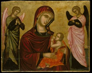 Ícone dos Lactanos Virgens com Dois Anjos (têmpera de ovo no painel)