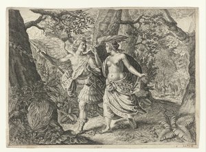 Circe transforma Picus em um pica-pau Metamorfoses de Ovídio (título da série) de Crispijn van de Passe (II) (after)