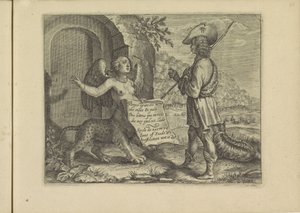Gesprek tussen een sfinx en een herder
Os verdadeiros retratos de algumas das maiores damas de Cristo como pastoras (título da série) de Crispijn van de Passe (II)