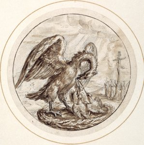 Uma Pelican na sua Piedade, início do século 17 (caneta e tinta castanha com lavagem castanha)