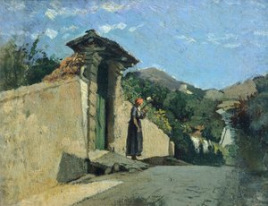 Estudo de paisagem, cerca de 1860, por Cristiano Banti (1824-1904), óleo sobre tela a bordo de Cristiano Banti