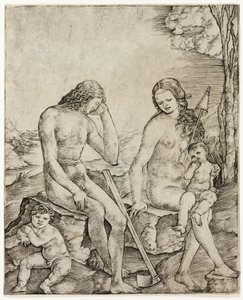 Adão e Eva com os bebês Caim e Abel