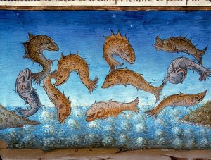 O fim do mundo: o peixe nadará acima (c.147r). 1476 de Cristoforo De Predis