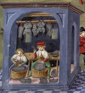 um armeiro em "Influência da Lua": os artífices. Miniatura feita por Cristoforo de Predis (v. 1440-v. 1486) - em "De Sphaera" d