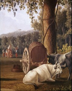 Colheita perto de Nápoles Detalhe de vacas - (Colheita perto de Nápoles) Pintura de Cristoforo Kneip (século XVIII) Nápoles, Museo Nazionale di San Martino de Cristoforo Kneip