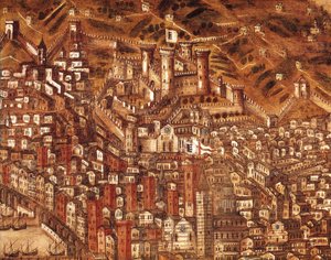 Vista de Gênova e seu castelo (detalhe) 1597 (óleo sobre tela) de Cristoforo de Grassi