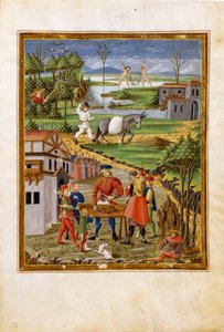 Influência da Lua: cena da pesca, caça e agricultura (miniatura, c.1470) de Cristoforo De Predis