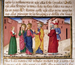 Jesus se dirige à mulher culpada de adultério Miniatura por Cristoforo De Predis (1440-1486) após a História do Novo Testamento (fol. 61) de Cristoforo De Predis