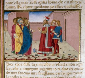 Nicodema o fariseu visita Jesus Miniatura de Cristoforo De Predis (1440-1486) depois da História do Novo Testamento (fol. 58) de Cristoforo De Predis