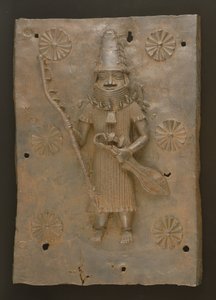 Placa comemorativa representando o guerreiro, Benim, Nigéria (bronze) de Culture Edo