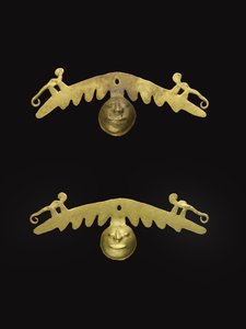Par de enfeites de orelha, 600-1600 DC (ouro) de Culture Nariño