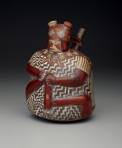 Navio retratando um guerreiro ferido, período intermediário inicial, Nazca Fase 7, c.500-600 (cerâmica)