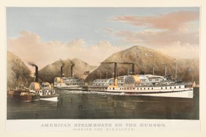 Barcos a vapor americanos no Hudson de Currier and Ives