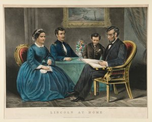 Lincoln em casa de Currier and Ives