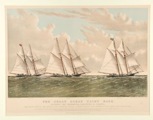 A Great Ocean Yacht Race entre o Henrietta, Fleetwing e Vesta de Currier and Ives