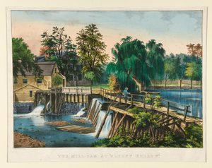 A barragem do moinho em de Currier and Ives