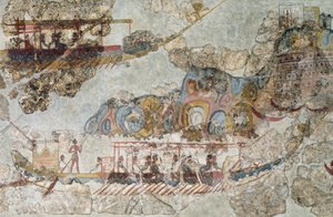 Frota de navios, afresco de Thera, Ilhas Cíclades do Sul, Grécia Civilização Cicládica, 3º-2º milénio a.C.