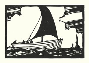 Barcos de pesca e barcaças: Punt de cozinha (xilogravura) de Cyril A. Wilkinson