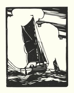 Barcos de pesca e barcaças: Leigh Bawley (xilogravura) de Cyril A. Wilkinson